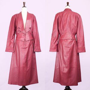Vintage 80's Friitala Finland red leather skirt suit set